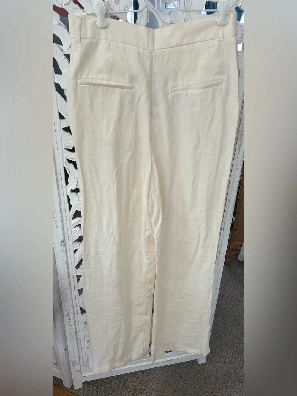 Zara Cream Wide-Leg Linen-Blend Pants